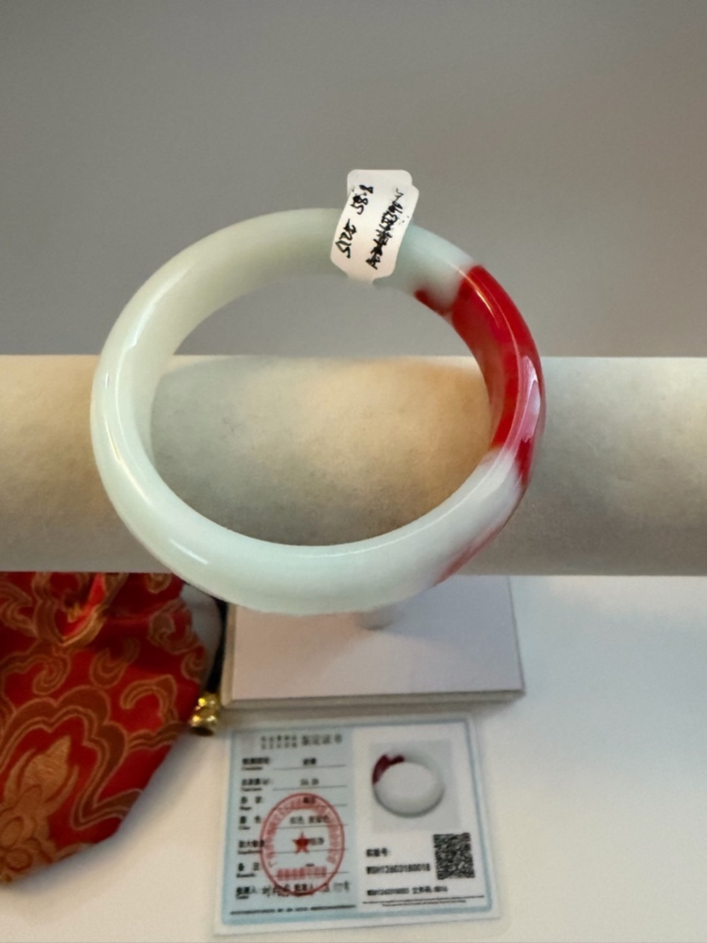 Authentic Icy White and Red Jade Bangle Bracelet - Picture 7 of 8